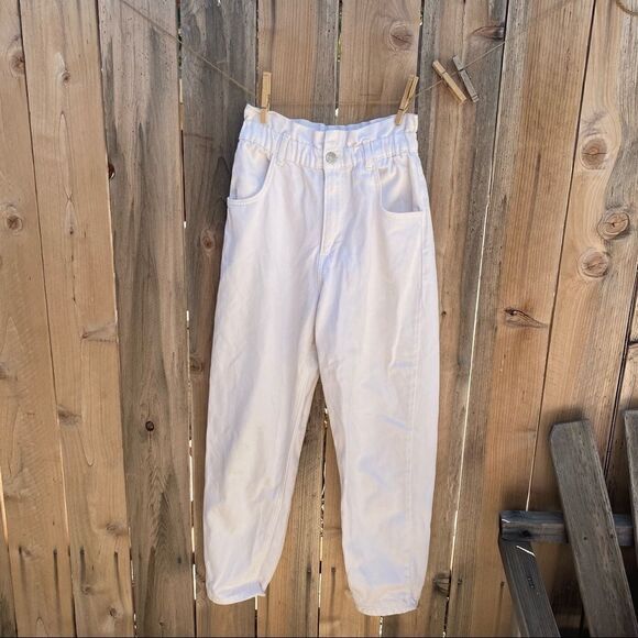 Zara BAGGY PAPERBAG JEANS in white size XS - Picture 9 of 9